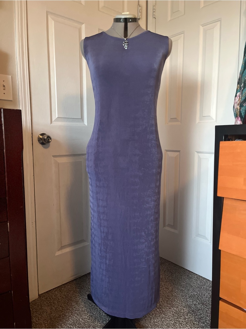 JM Collection Vintage Stretch Midi Dress, Periwinkle, Size M
